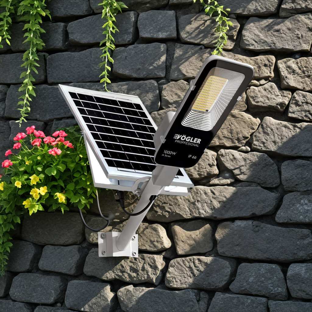 Lampă solară puternică, senzor crepuscular, telecomandă, Vögler Professional 1000W