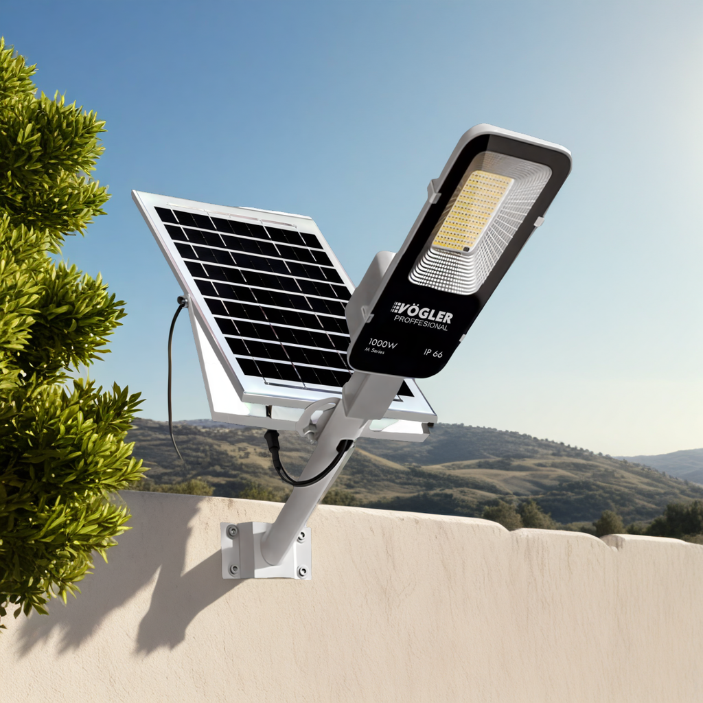 Lampă solară puternică, senzor crepuscular, telecomandă, Vögler Professional 1000W