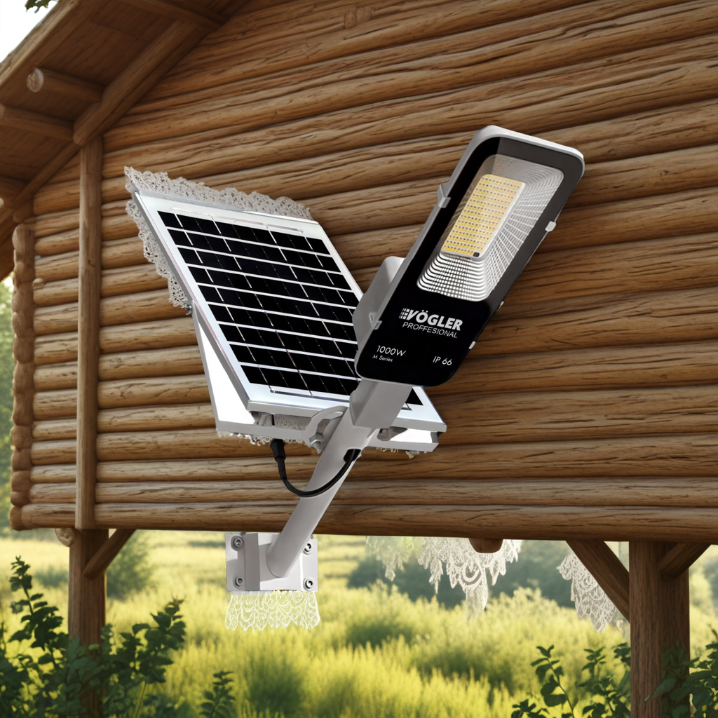 Lampă solară puternică, senzor crepuscular, telecomandă, Vögler Professional 1000W