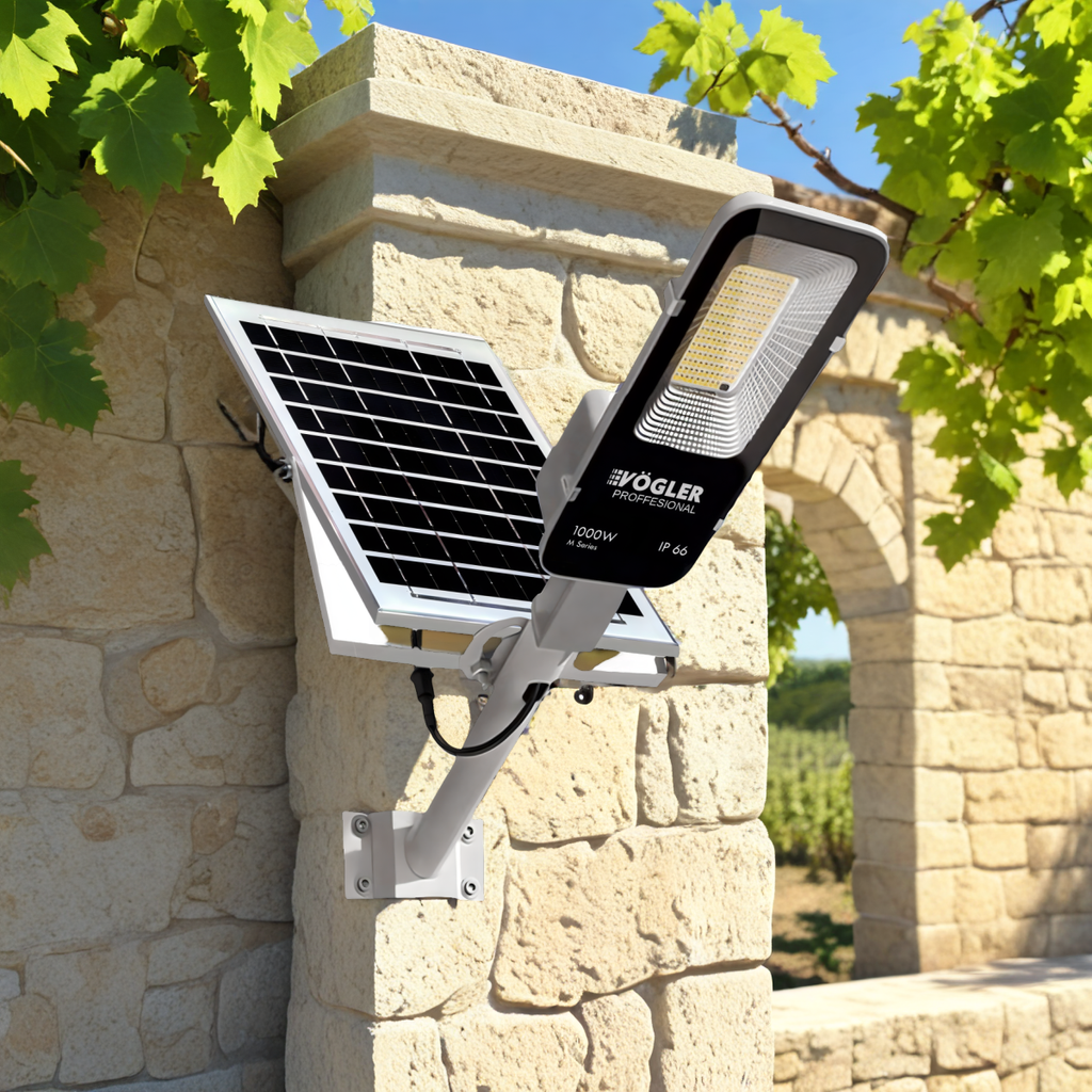 Lampă solară puternică, senzor crepuscular, telecomandă, Vögler Professional 1000W