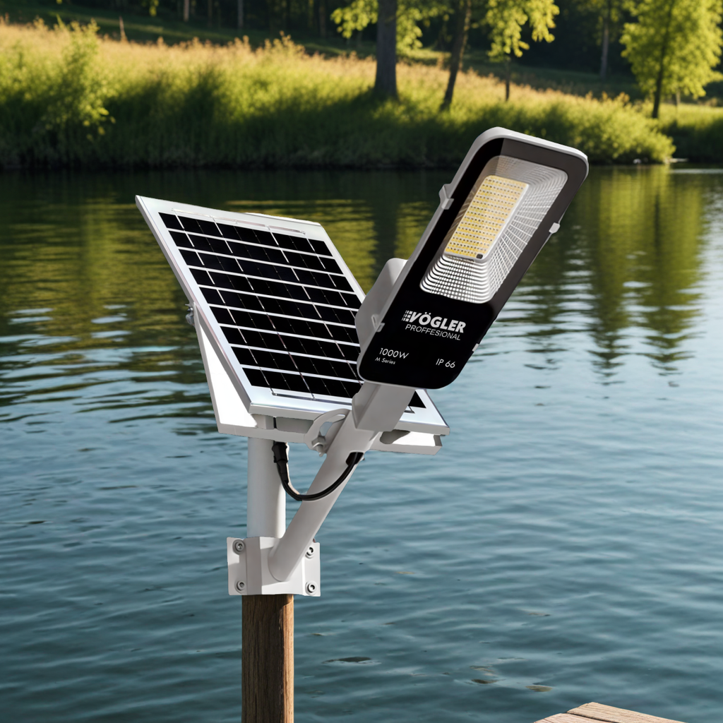 Lampă solară puternică, senzor crepuscular, telecomandă, Vögler Professional 1000W
