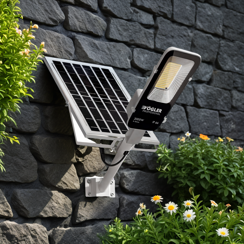 Lampă solară puternică, senzor crepuscular, telecomandă, Vögler Professional 2000W