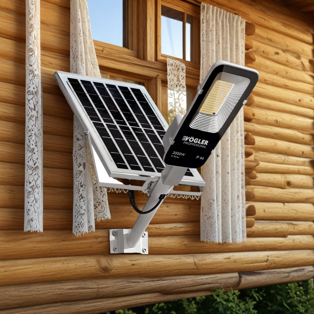 Lampă solară puternică, senzor crepuscular, telecomandă, Vögler Professional 2000W