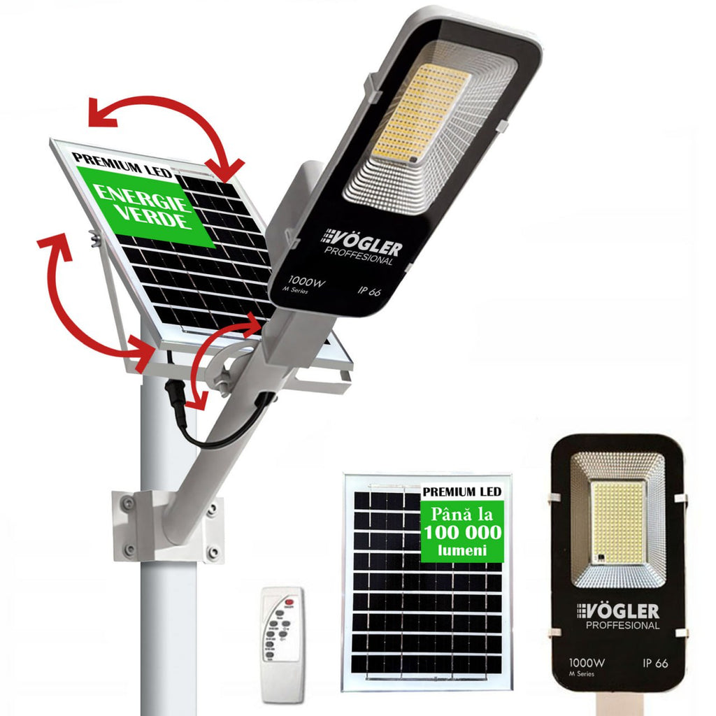 Lampă solară puternică, senzor crepuscular, telecomandă, Vögler Professional 1000W